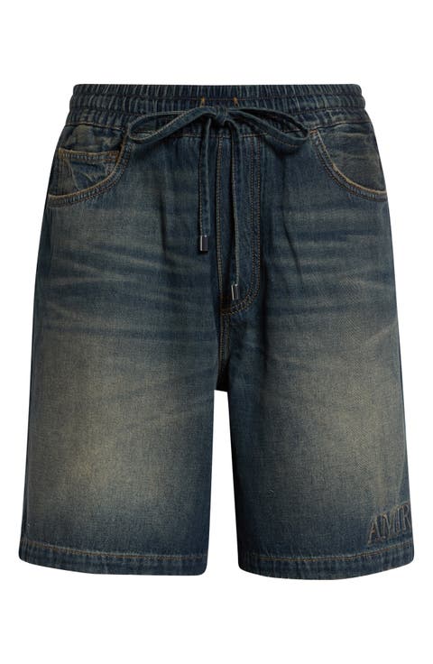 3D Logo Drawstring Denim Shorts