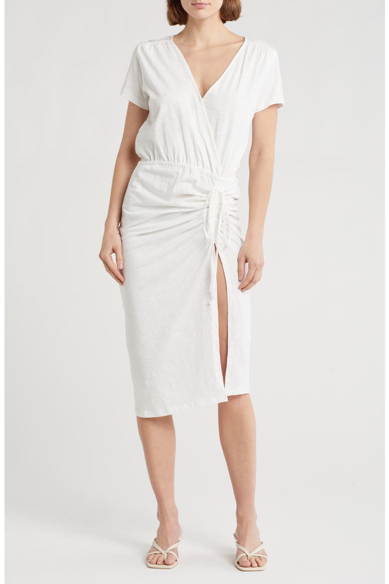 Sharon Surplice V-Neck Organic Cotton Dress, Main, color, WHITE