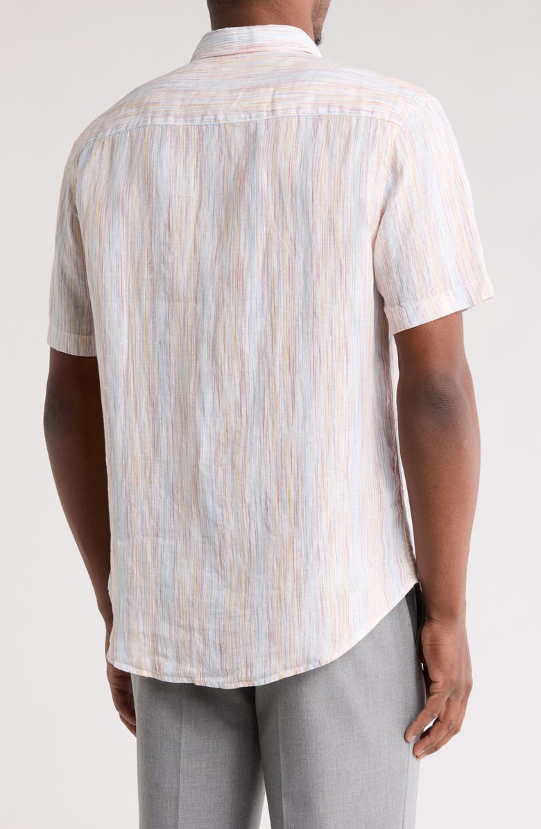 Bugatchi Short Sleeve Linen Button-Up Shirt, Alternate, color,