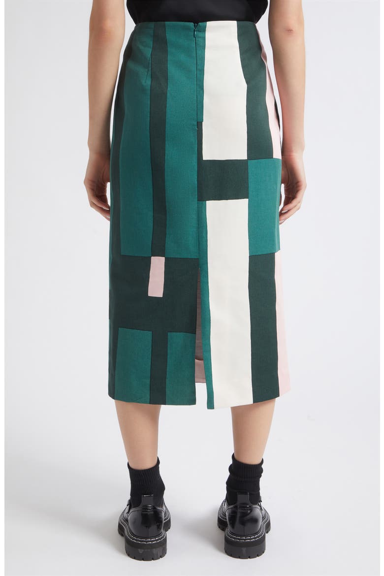 Sirottaa Attika Midi Skirt, Alternate, color, DK. GREEN LT. PINK OFF WHITE