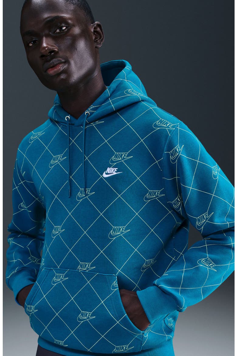 Club Fleece Graphic Hoodie, Alternate, color, GREEN ABYSS/ ABYSS/ WHITE