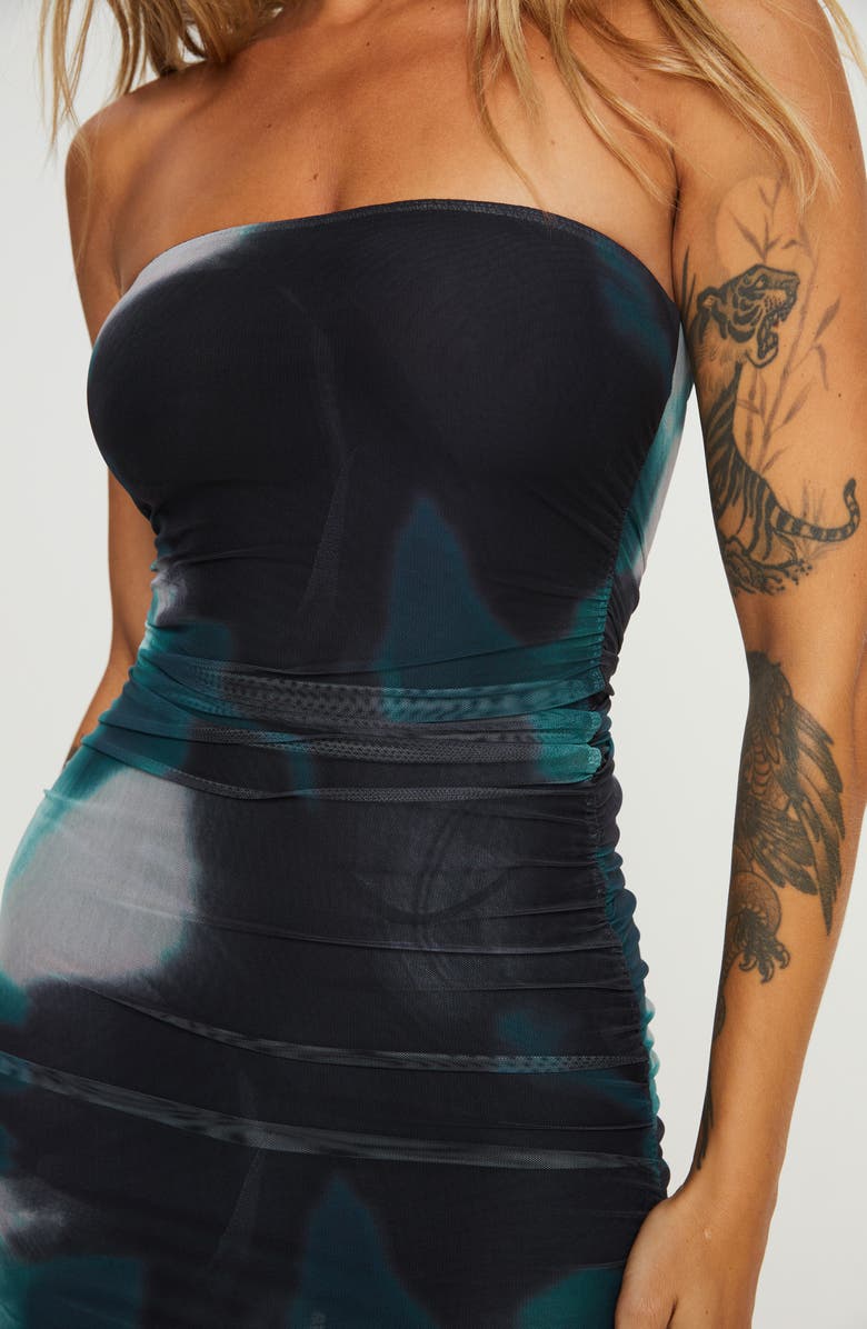 Princess Polly Micah Abstract Print Strapless Mesh Minidress, Alternate, color, Blue