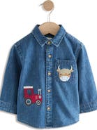 NEXT Kids' Farm Appliqué Denim Button-Up Shirt