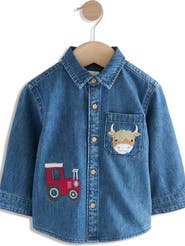NEXT Kids' Farm Appliqué Denim Button-Up Shirt