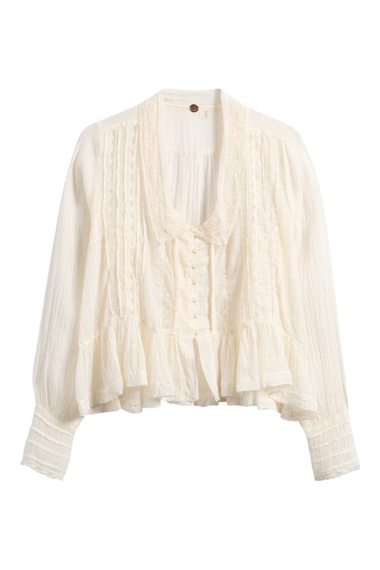 Elodie Lace Trim Ruffle Hem Shirt, Alternate, color, IVORY