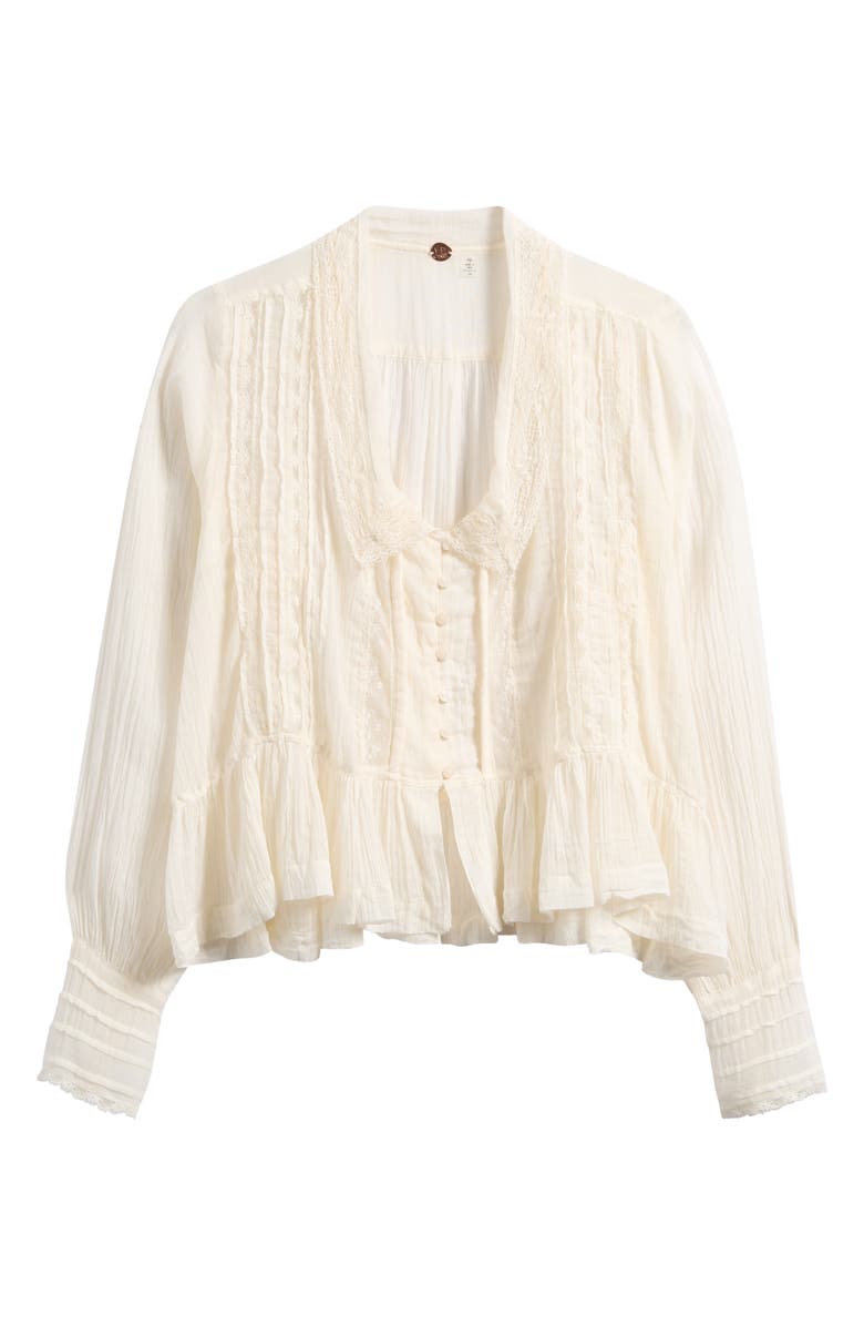 Free People Elodie Lace Trim Ruffle Hem Shirt, Alternate, color, Ivory