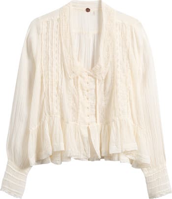 Elodie Lace Trim Ruffle Hem Shirt