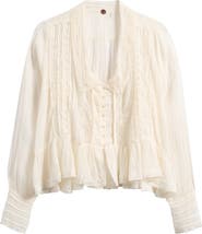 Free People Elodie Lace Trim Ruffle Hem Shirt