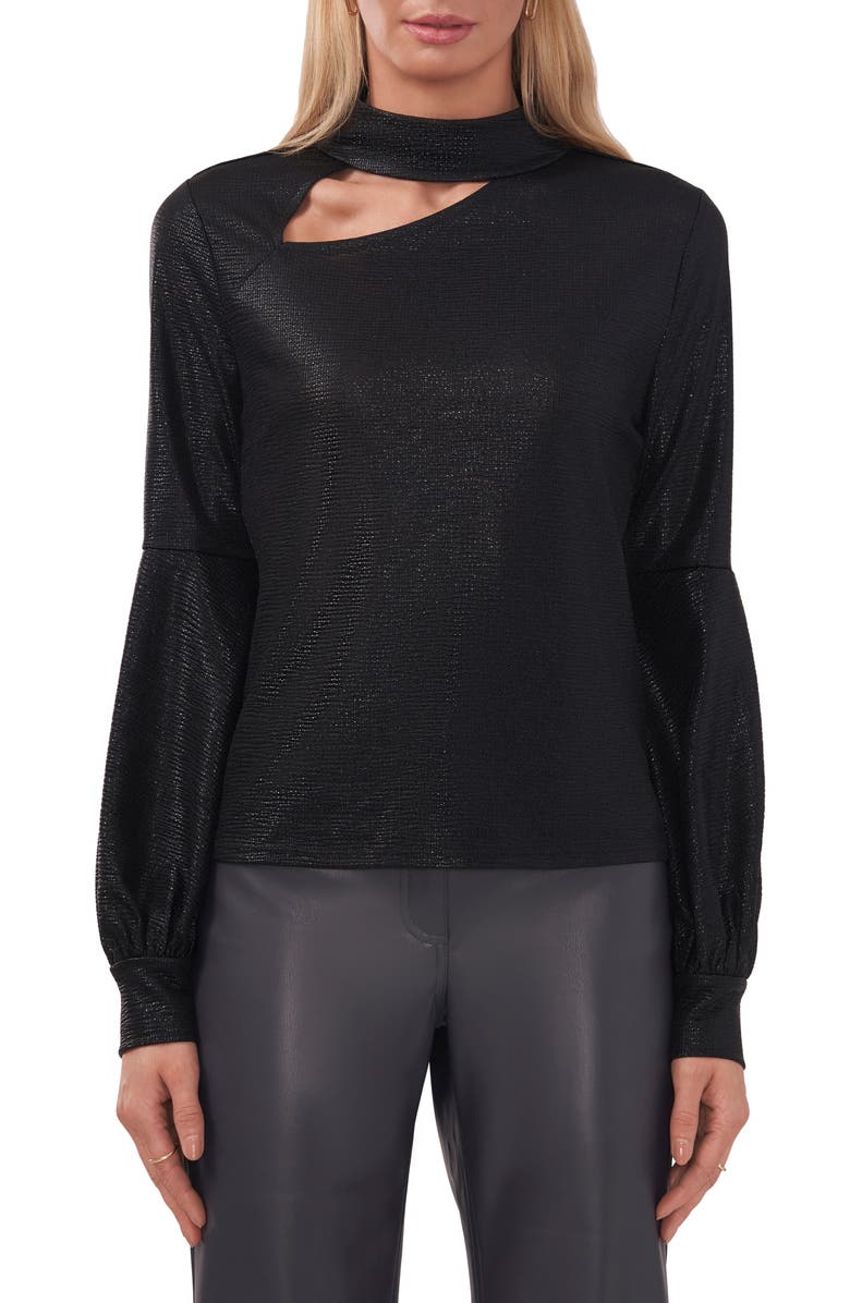 Halogen<sup>®</sup> Metallic Mock Neck Cutout Top, Main, color, Rich Black