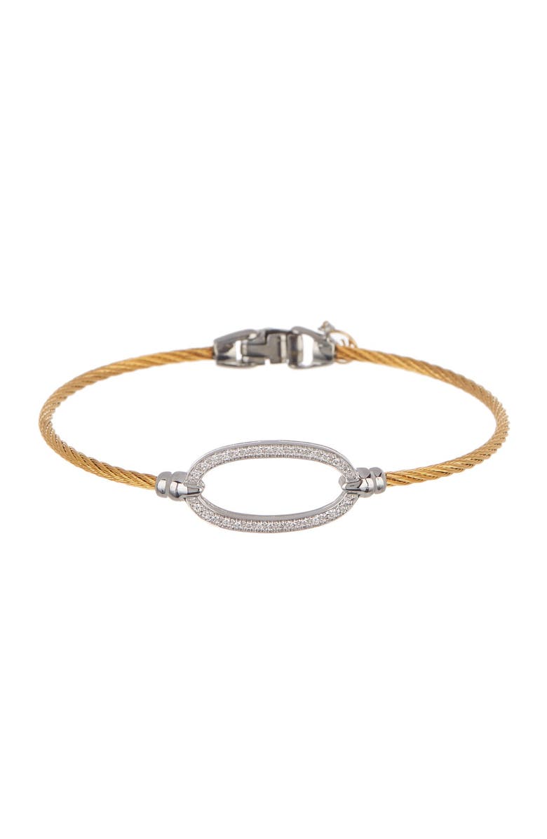 ALOR<sup>®</sup> 18K White Gold & Yellow Stainless Steel Cable Pave Diamond Oval Station Bangle Bracelet - 0.16 ctw, Main, color, 