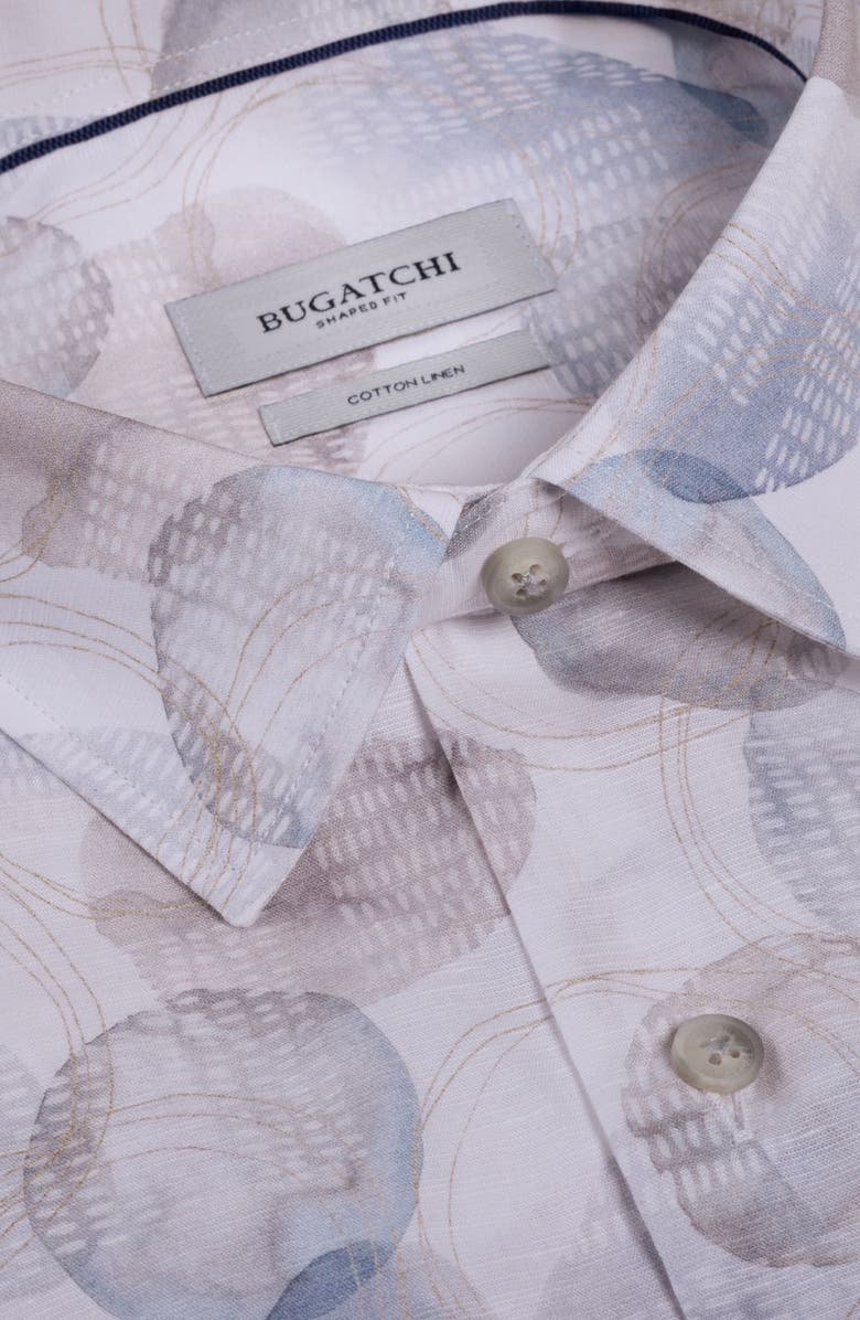 Bugatchi Vero Shaped Fit Abstract Print Short Sleeve Button-Up Shirt, Alternate, color, Platinum