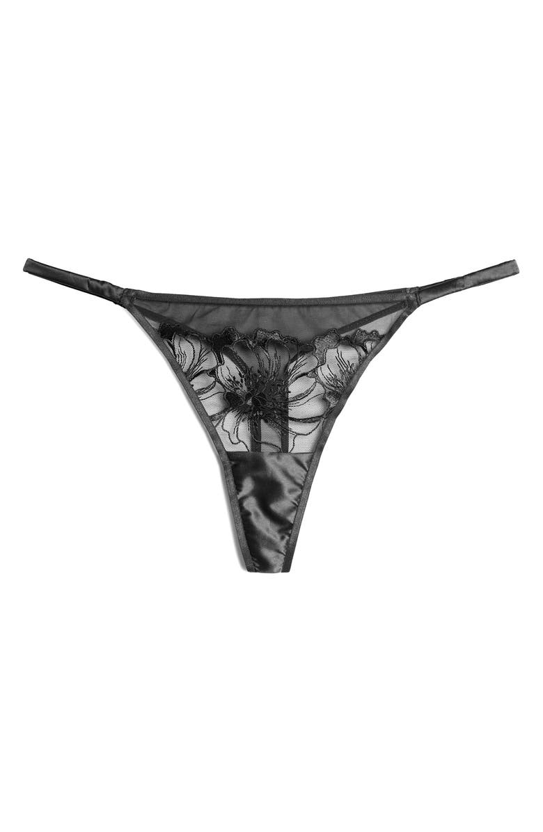 Etam Amaryllis Embroidered Thong, Alternate, color, Black