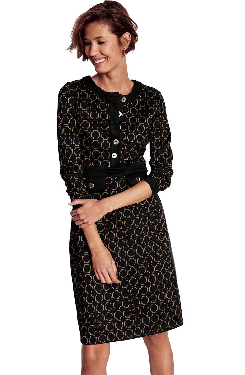 Boden Lavinia Geo Print Long Sleeve Knit Dress, Alternate, color, Black/ Camel Jacquard