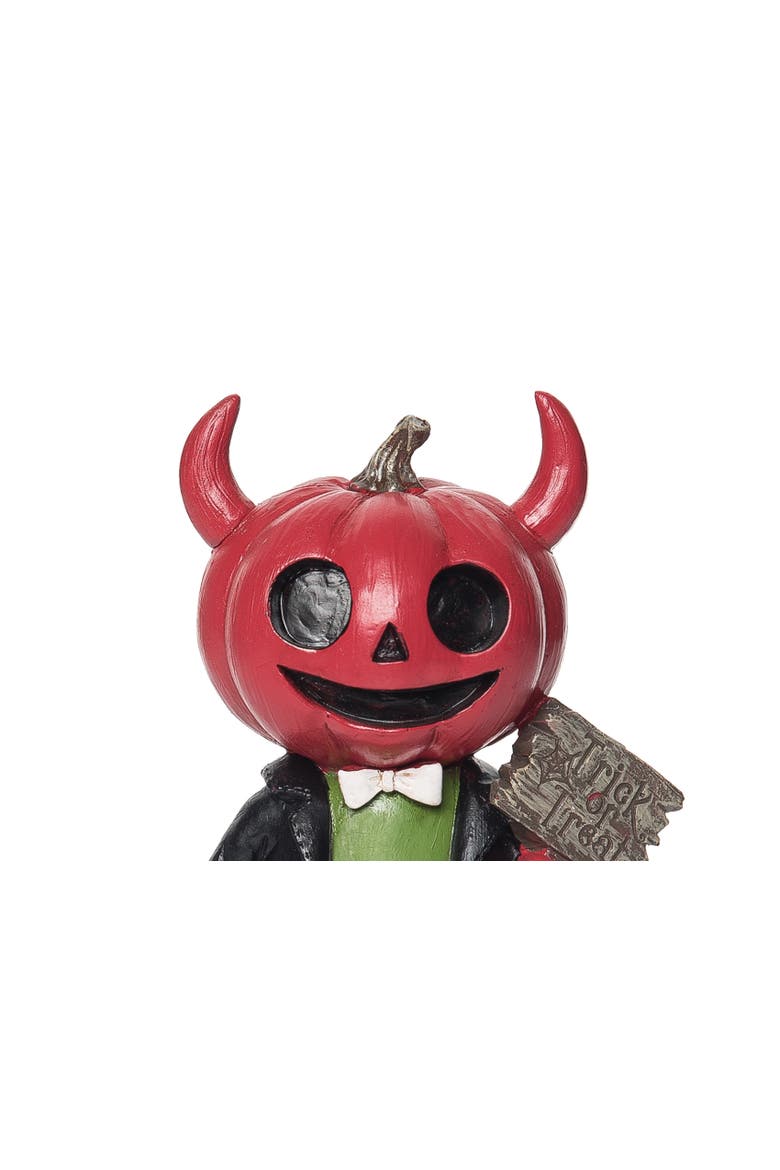 Trick or Treat Devil Pumpkin Head Kid Small Halloween Figurine, Alternate, color, Red