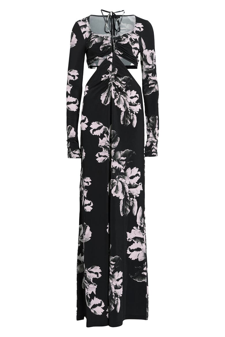 Cynthia Floral Cutout Long Sleeve Maxi Dress, Alternate, color, MONICA BLACK