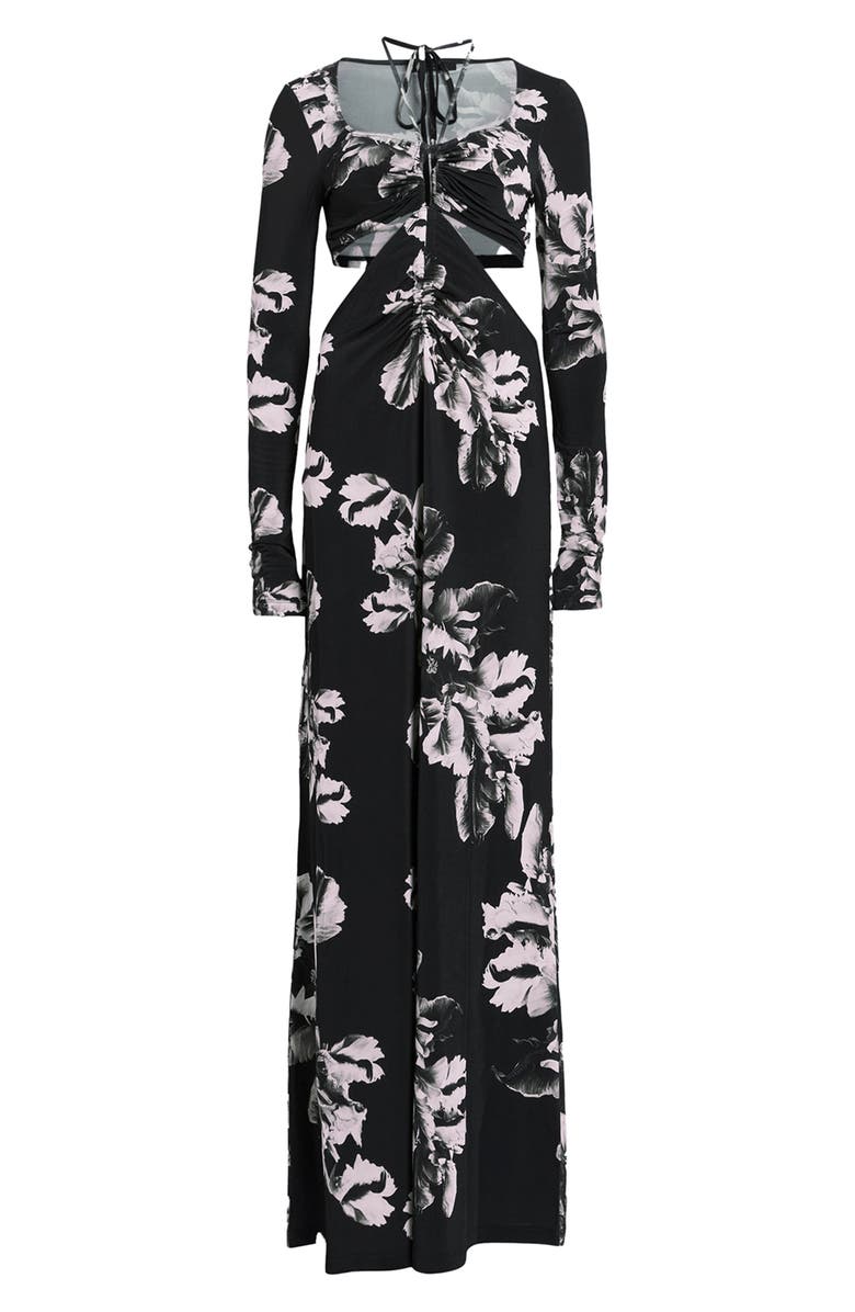 AllSaints Cynthia Floral Cutout Long Sleeve Maxi Dress, Alternate, color, Monica Black