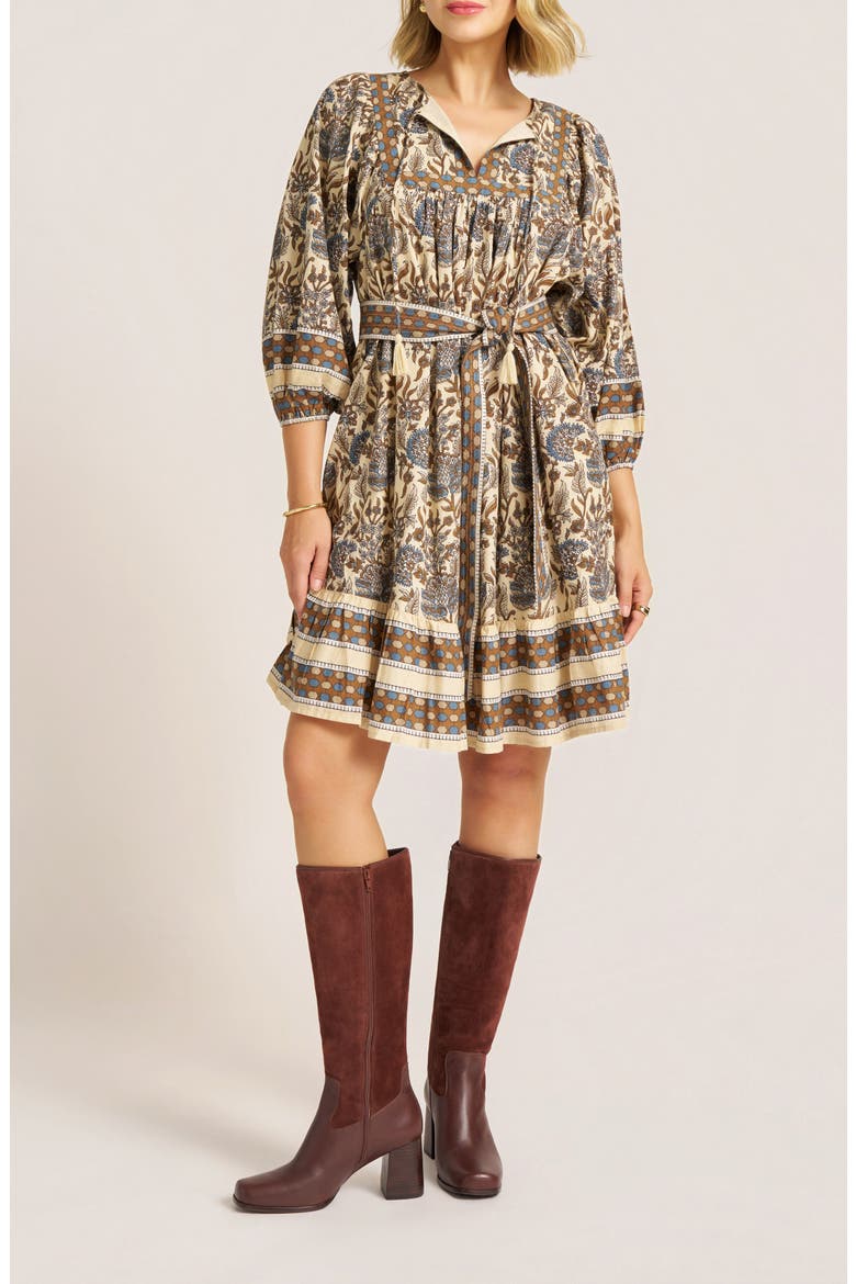 Cassia Mixed Print Cotton Dress, Alternate, color, STORM
