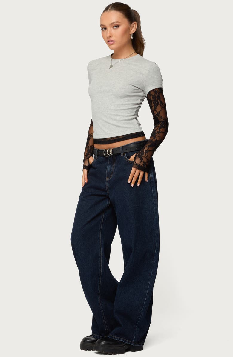 EDIKTED Layered Lace Sleeve T-Shirt, Alternate, color, 