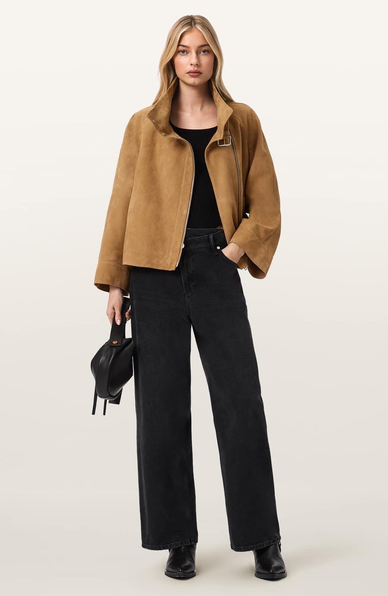 AllSaints Rhodes Suede Jacket, Alternate, color, Camel Brown