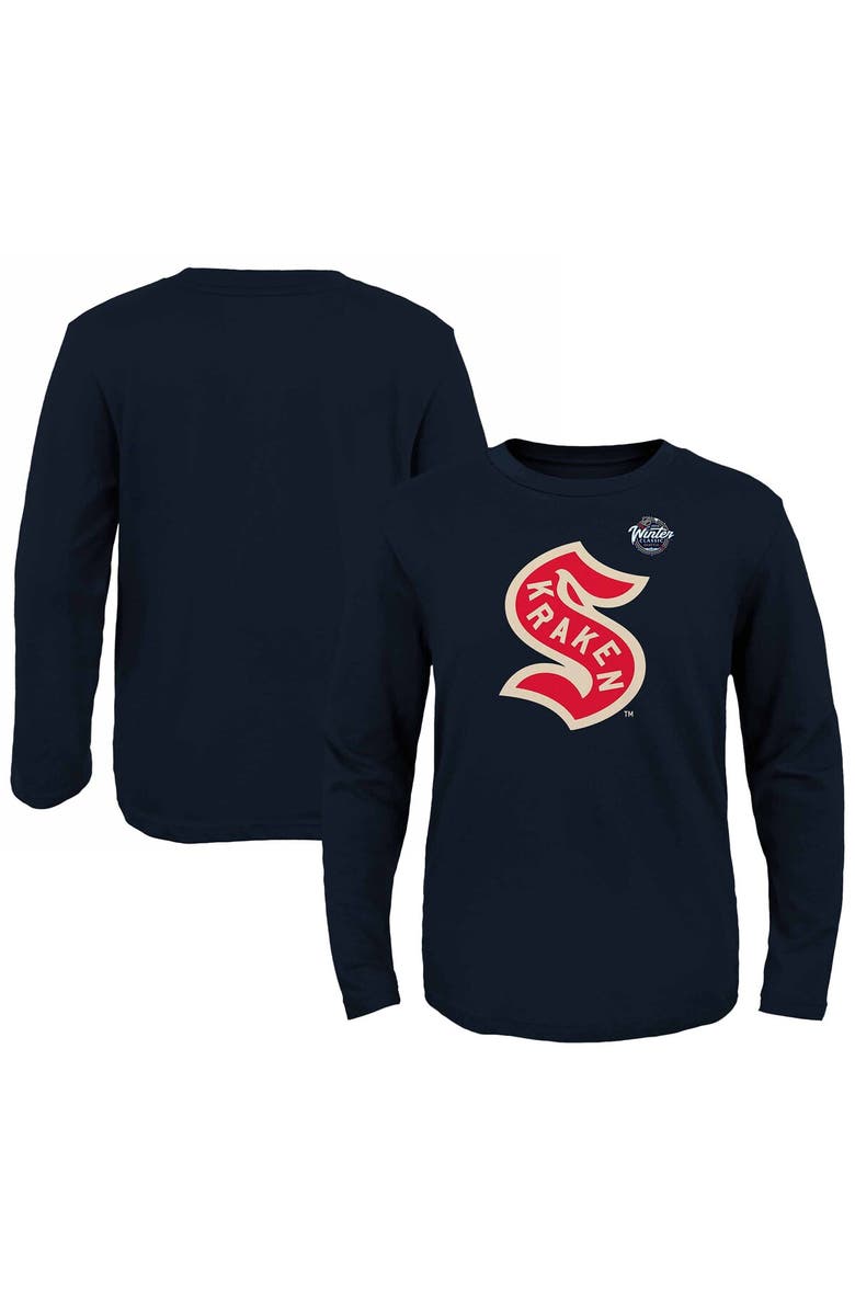 FANATICS Youth Fanatics Branded Deep Sea Blue Seattle Kraken 2024 NHL Winter Classic Secondary Logo Long Sleeve T-Shirt, Main, color,