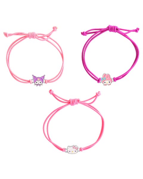 Cord Bracelet with Kuromi, My Melody, Hello Kitty, 3 Piece Set