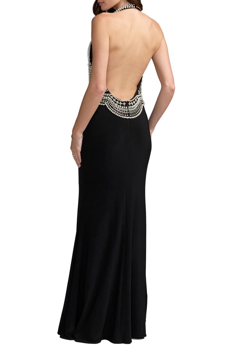 Beaded Halter Neck Jersey Gown, Alternate, color, Black