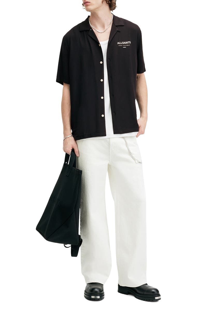 AllSaints Underground Logo Graphic Camp Shirt, Alternate, color, 