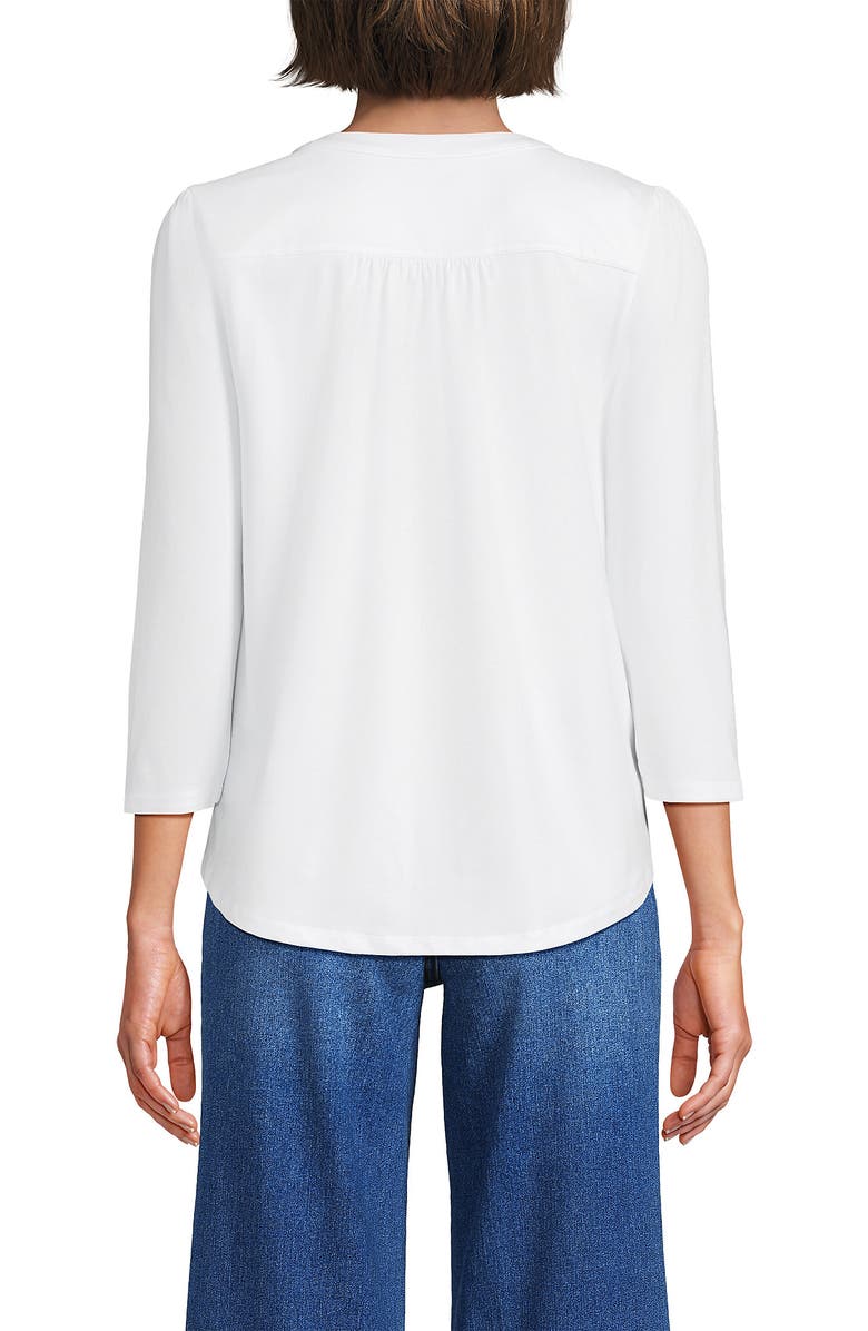 Lands' End 3/4 Sleeve Lightweight Jersey Embellished Top, Alternate, color, White