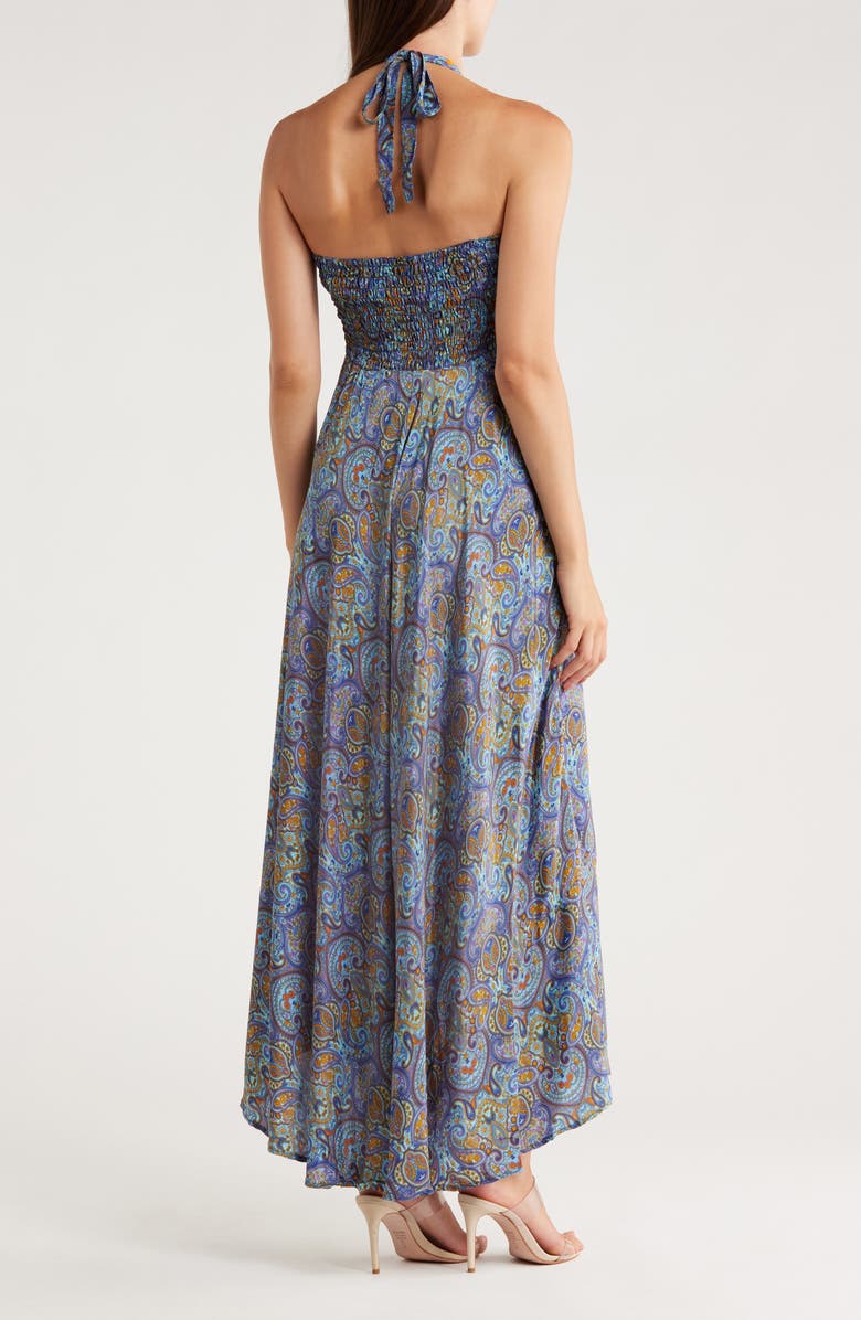 La Fiorentina Printed Maxi Halter Dress, Alternate, color, Blue