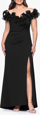 Xscape Evenings Ruffle Scuba Knit Sheath Gown
