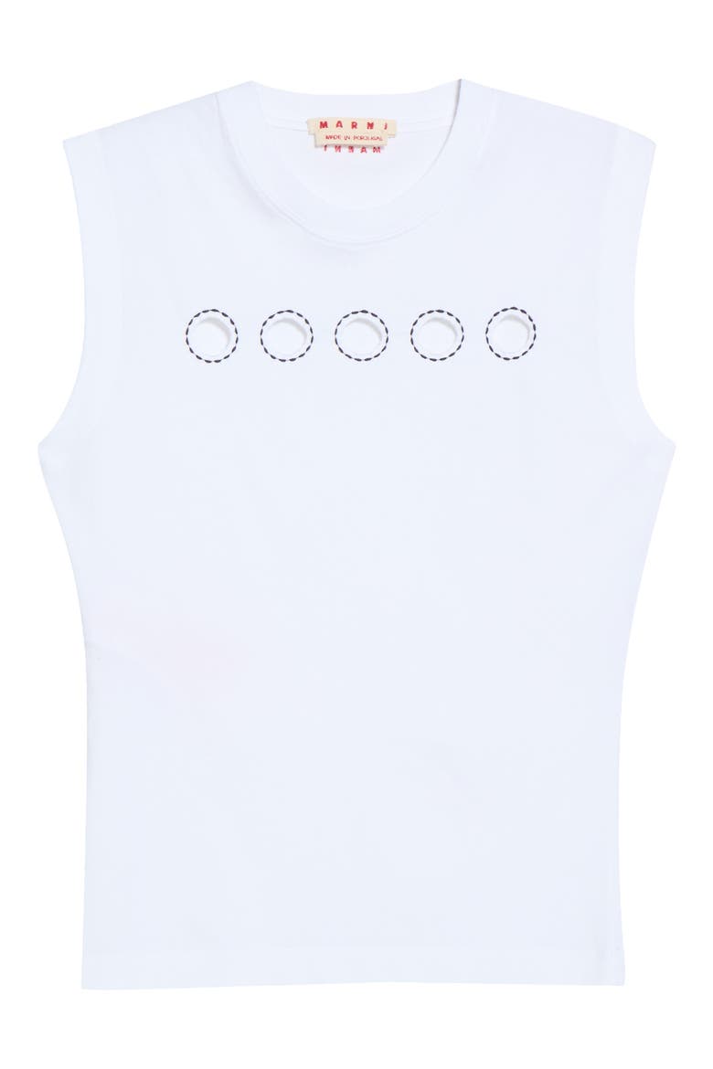 Cutout Dots Sleeveless Cotton T-Shirt, Main, color, 00W01 LILY WHITE