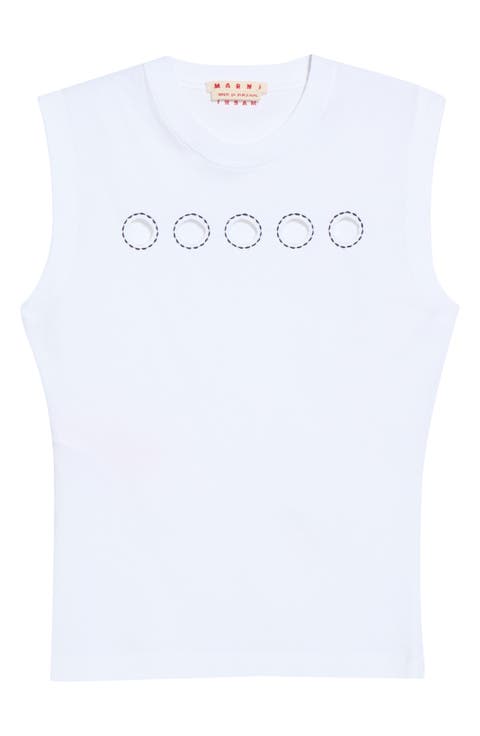 Cutout Dots Sleeveless Cotton T-Shirt