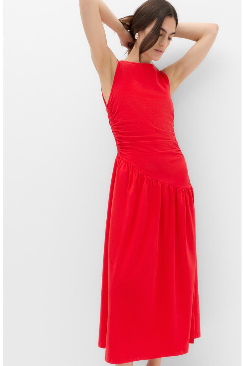 Sleeveless Ruched Jersey Midi Dress, Alternate, color, CHILLI RED