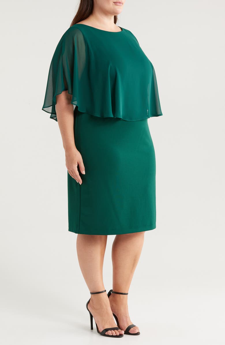 Connected Apparel Cape Sleeve A-Line Dress, Alternate, color, Hunter