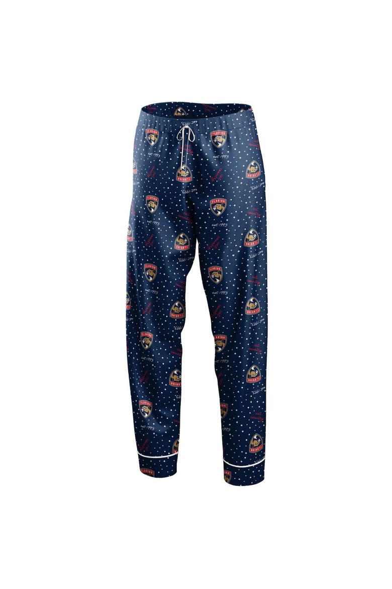 Women's WEAR by Erin Andrews Navy Florida Panthers Long Sleeve Button-Up Shirt & Pants Sleep Set, Alternate, color, Navy
