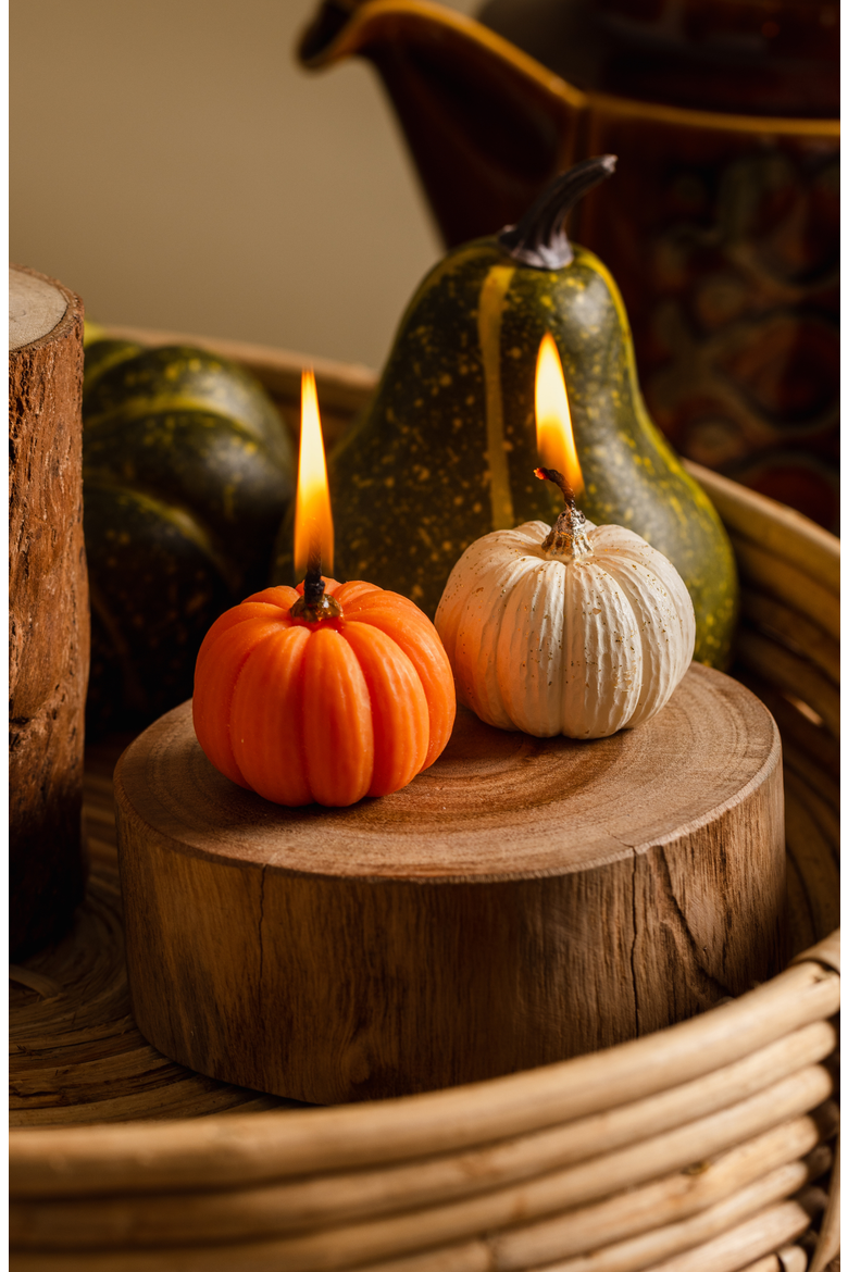 Pumpkin Candle Set, Alternate, color, Orange / Off-white
