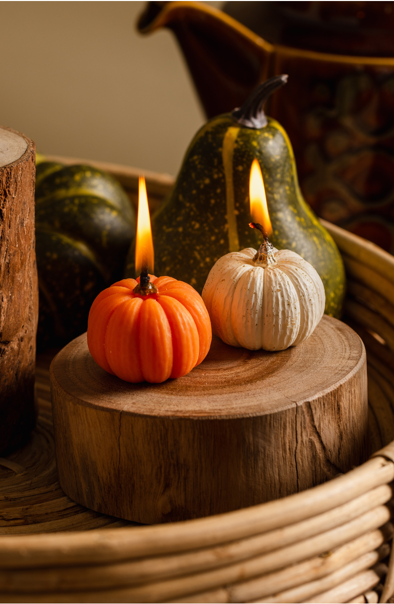 Southlake gifts Pumpkin Candle Set, Alternate, color, Orange / Off-White