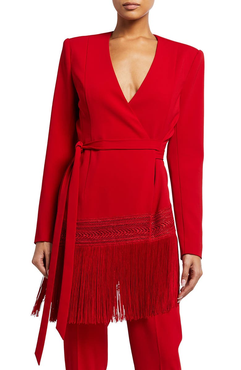 Badgley Mischka Collection Badgley Mischka Fringe Trim Wrap Jacket, Main, color, 