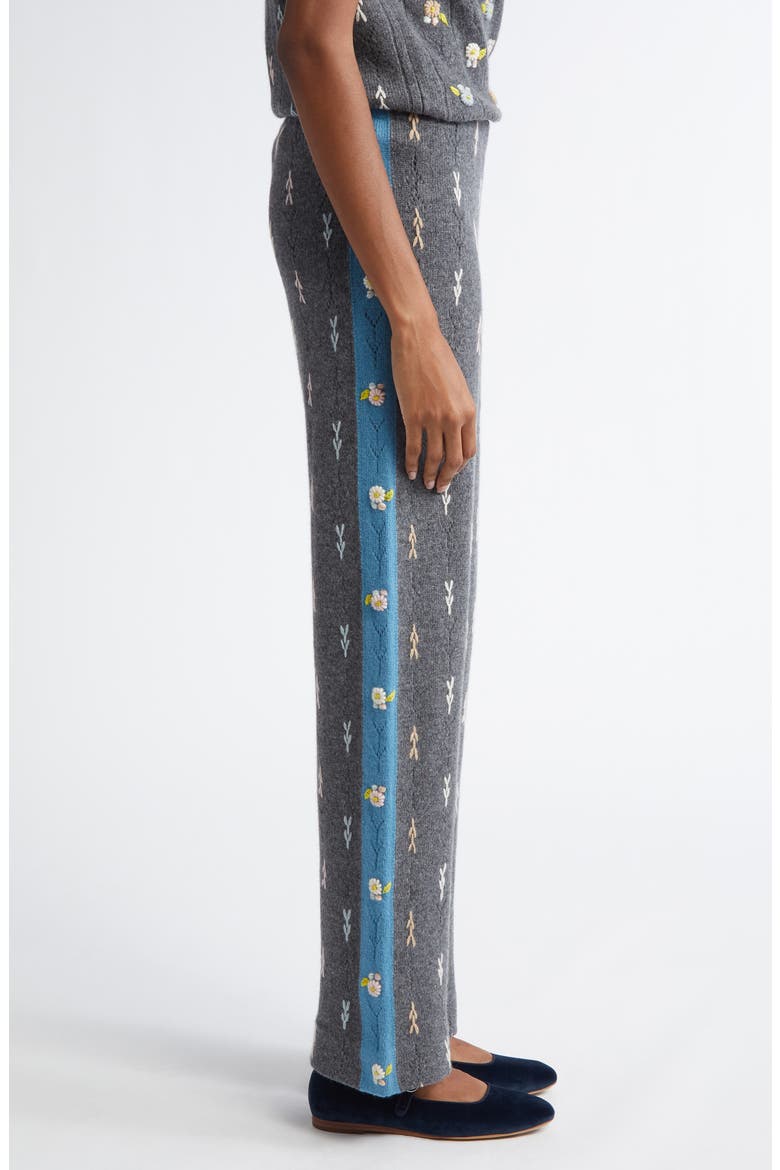 Daisy Embroidered Pointelle Knit Lambswool Track Pants, Alternate, color, CHARCOAL
