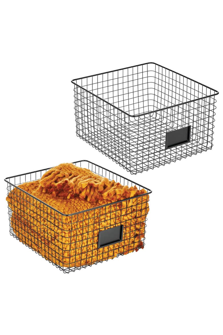 Bedroom Closet Storage Organizer Basket with Label Slot, 2 Pack, Alternate, color, Matte Black