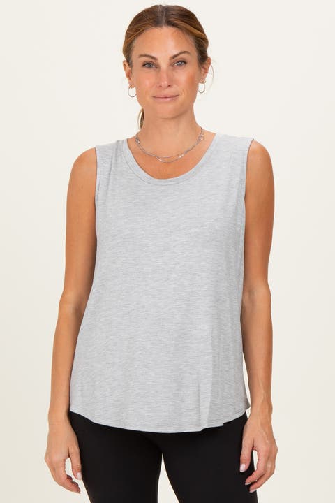 Gray Double Layer Nursing Tank Top