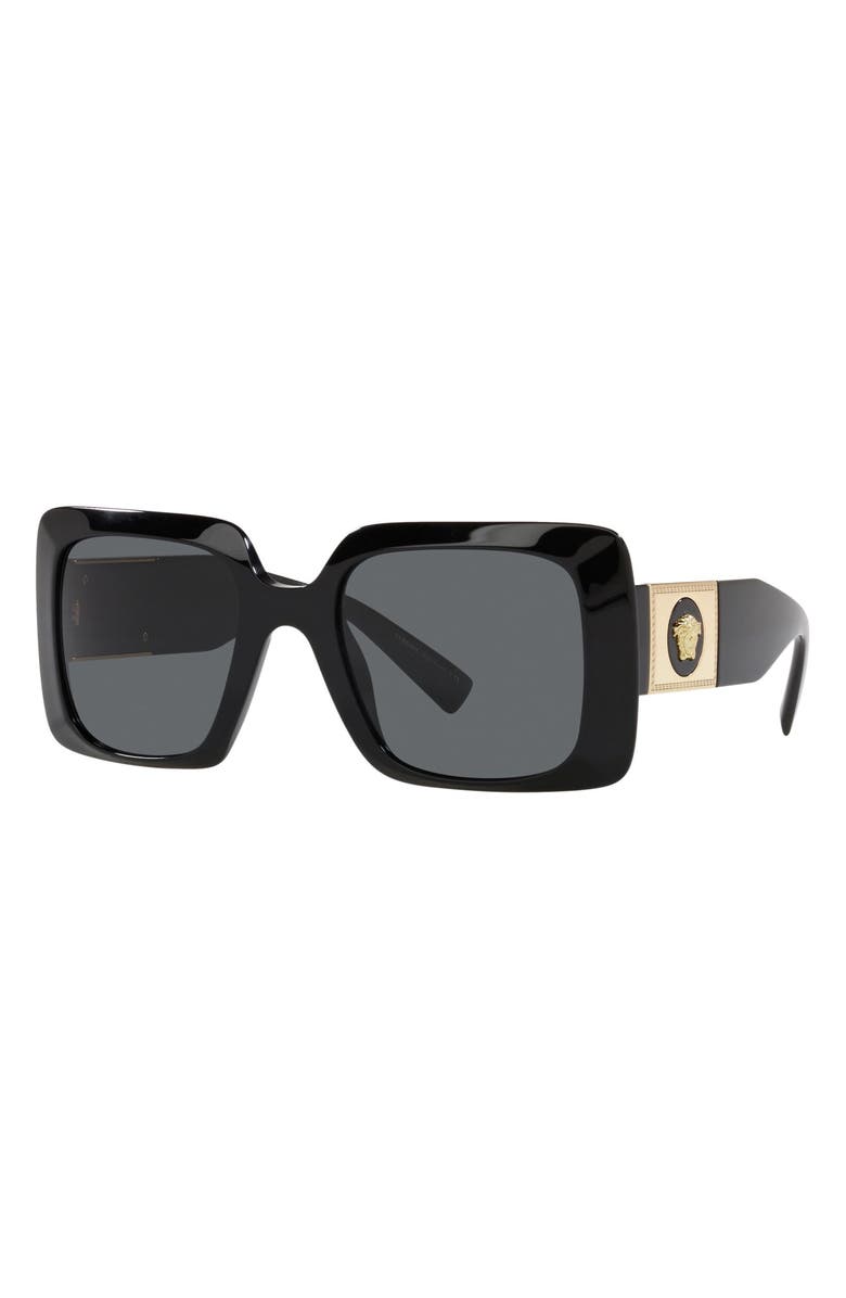 Versace 54mm Rectangle Sunglasses, Alternate, color, Black/ Dark Grey