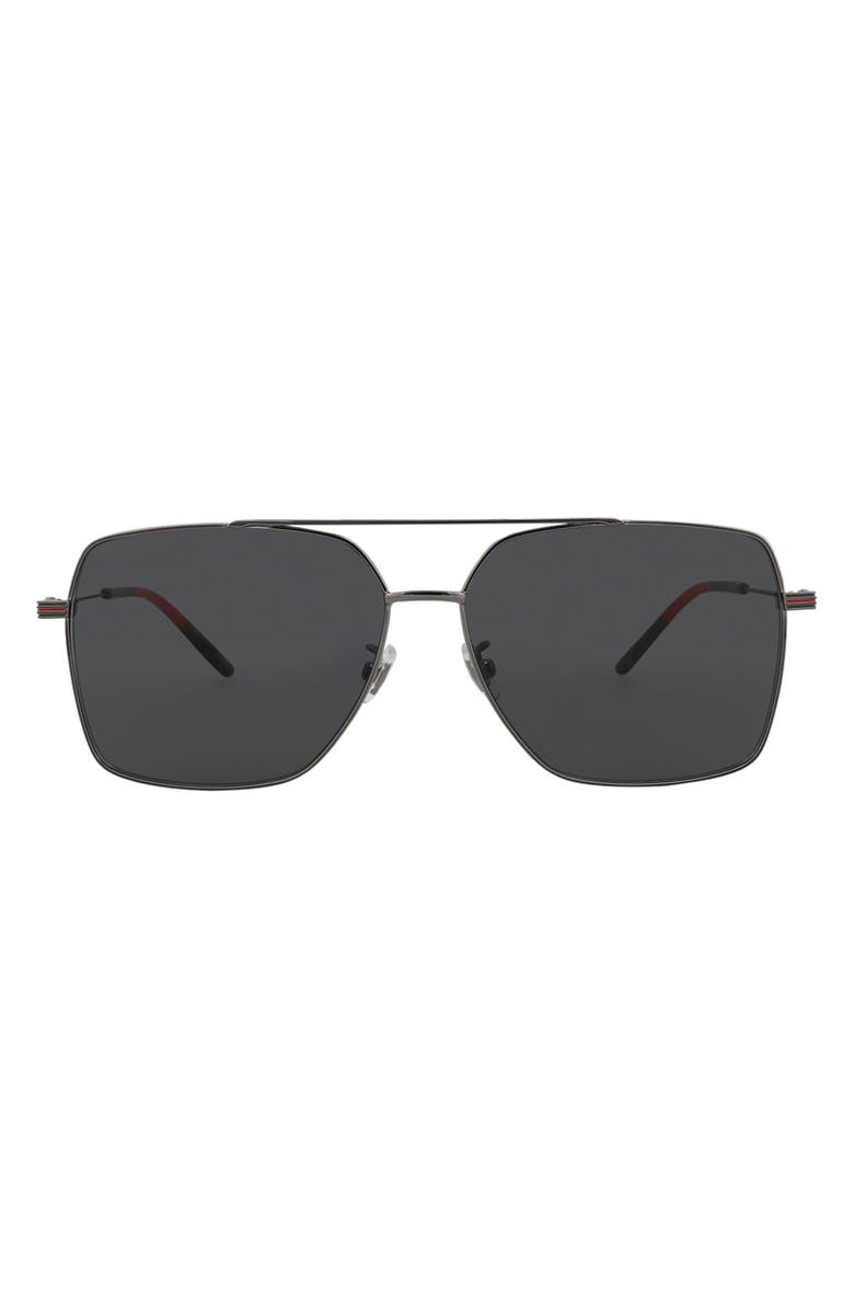 Gucci 61mm Aviator Sunglasses, Main, color, Ruthenium Ruthenium Grey