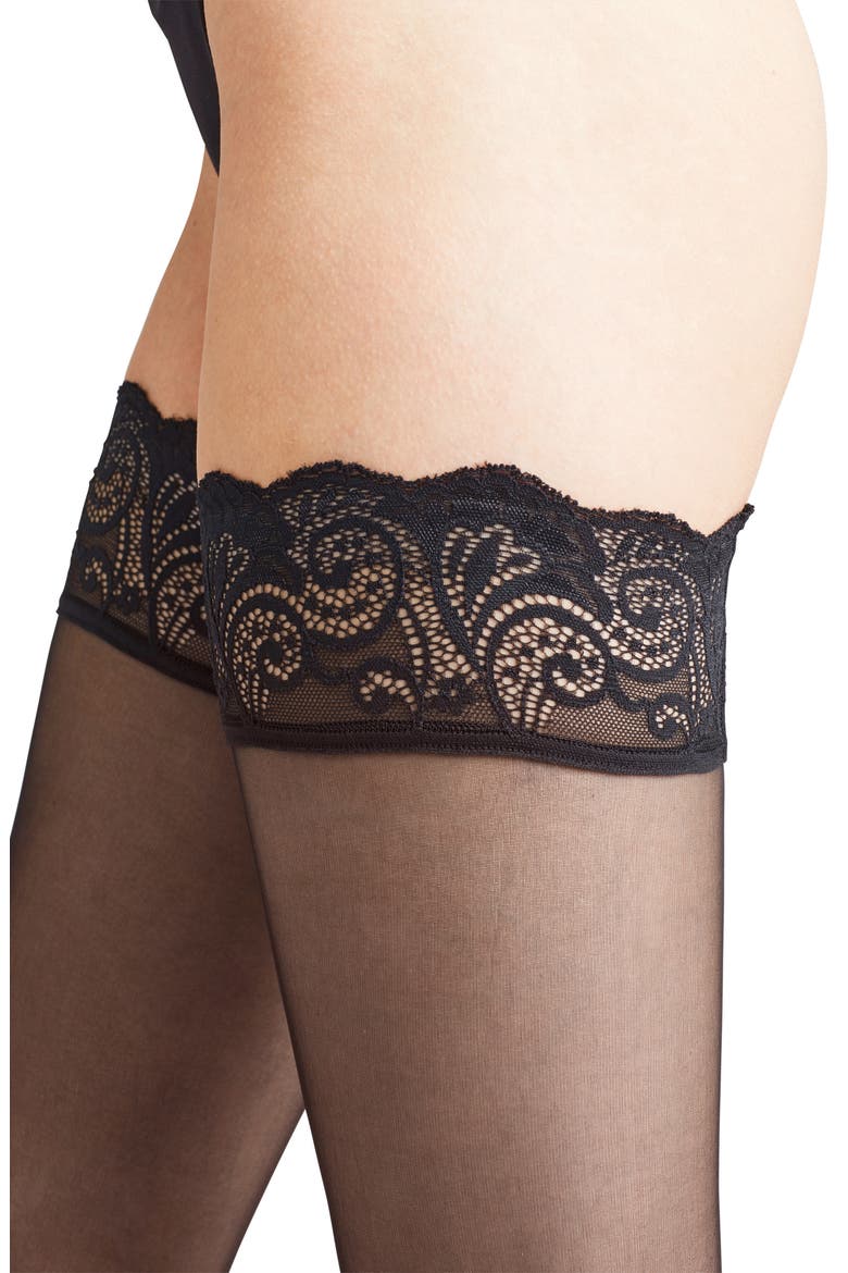 Matte Deluxe 20-Denier Stay-Up Stockings, Alternate, color, BLACK