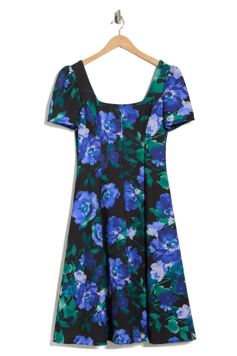 Floral Short Sleeve A-Line Midi Dress, Alternate, color, BLUE/ GREEN