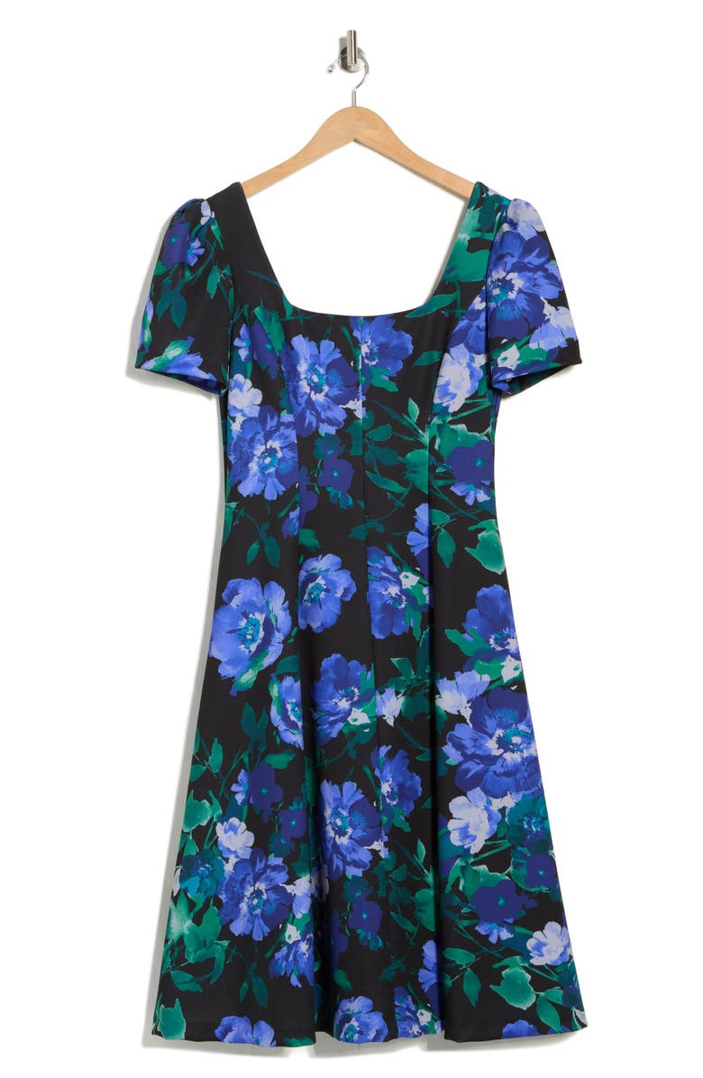 Julia Jordan Floral Short Sleeve A-Line Midi Dress, Alternate, color, Blue/ Green
