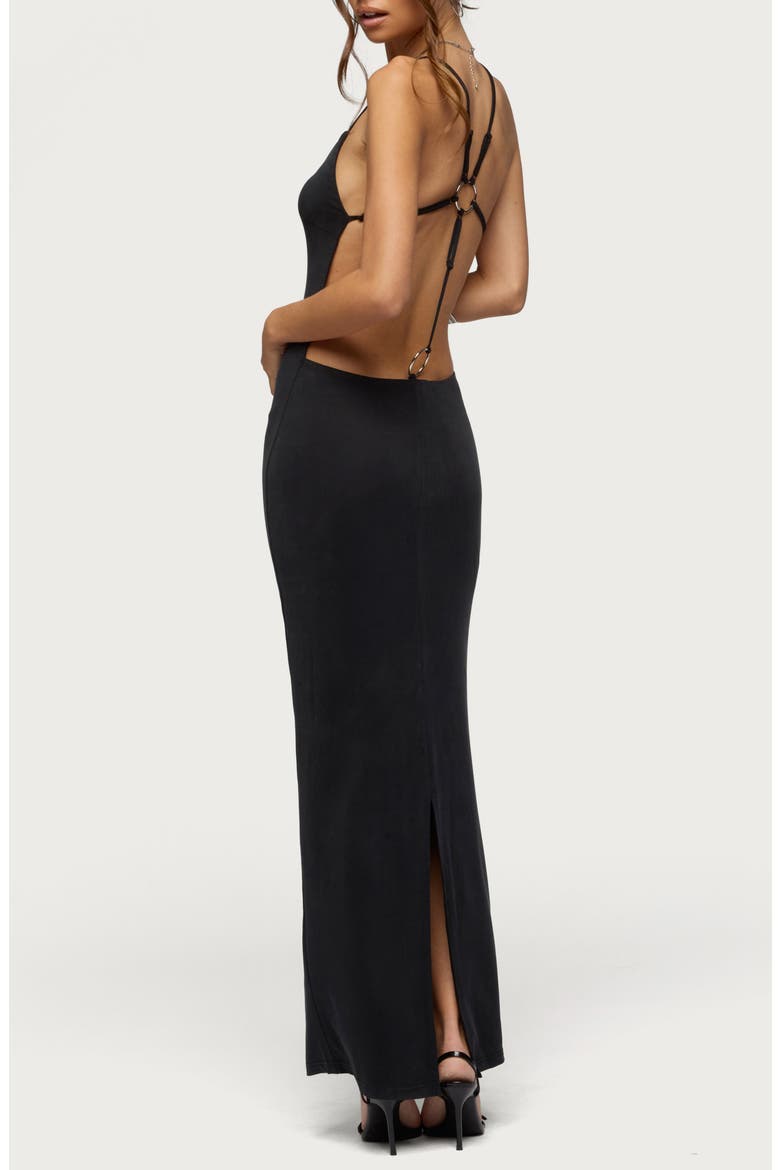 Zhuri Ring Backless Maxi Dress, Alternate, color, BLACK