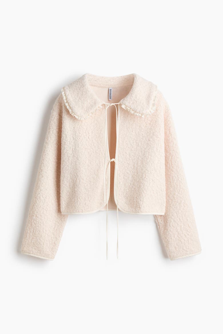 Collared Bouclé Cardigan, Alternate, color, Cream
