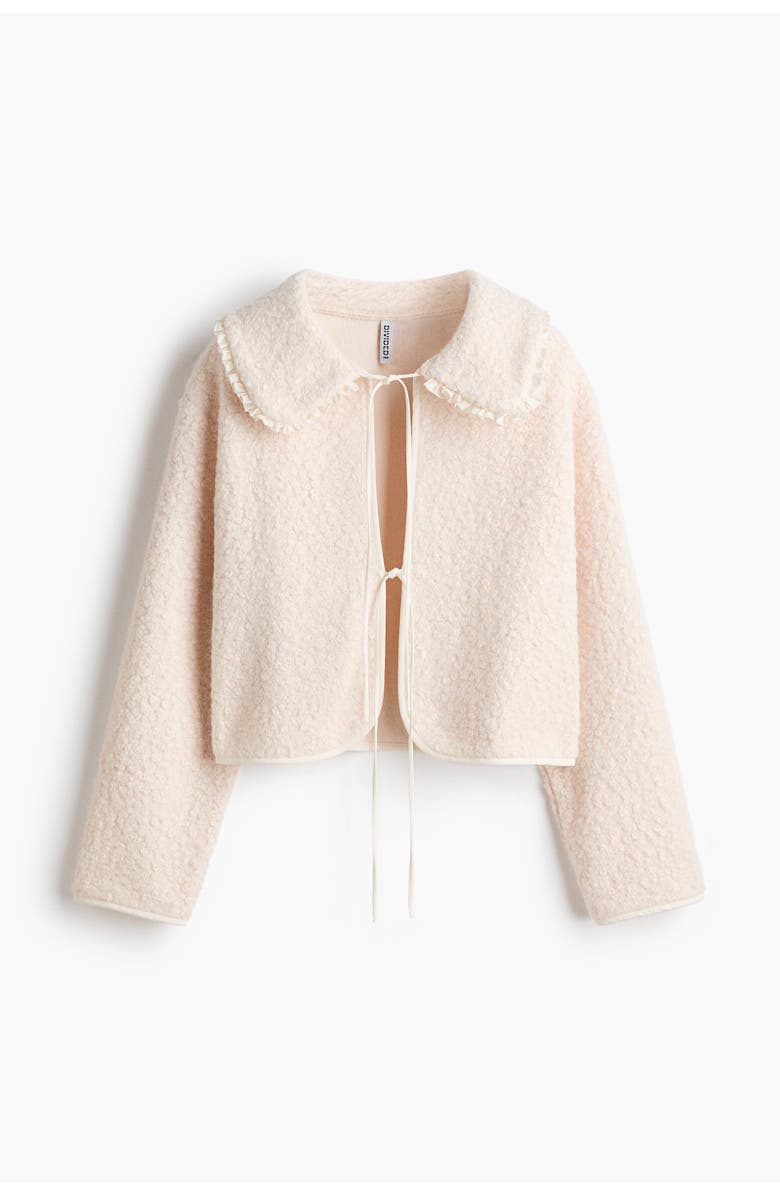 H&M Collared Bouclé Cardigan, Alternate, color, Cream