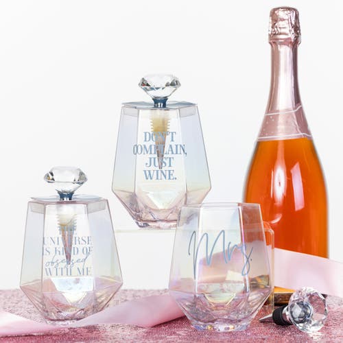 Totalee Gift Just Wine Glass W/ Stopper Set Of 2 Glass Clear 18 oz In Transparent